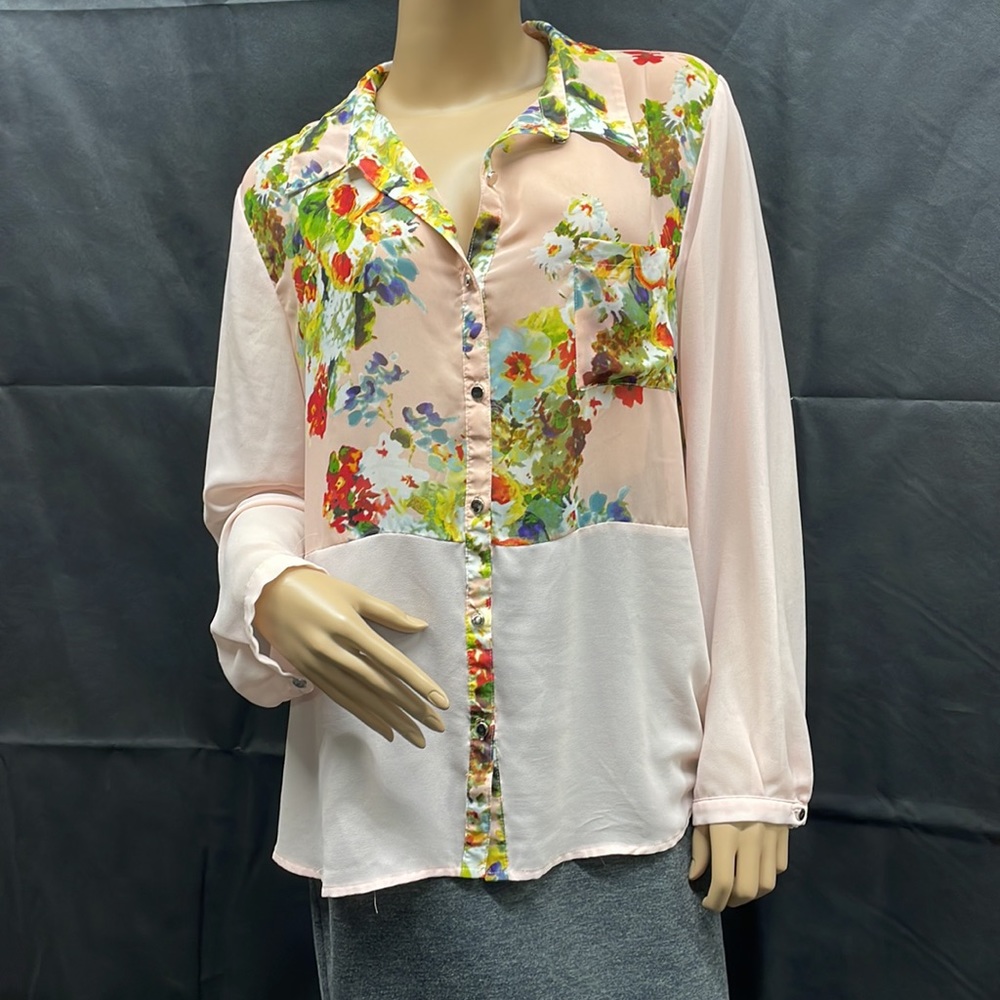 NY Collection Women's Floral Print Button Down Blouse